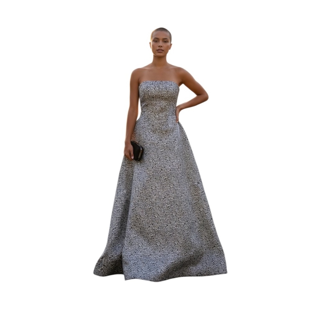 Vintage Cassandra Stone Black and Beige Beaded Gown, Size 8